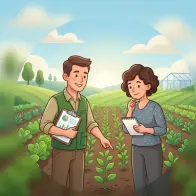 Farmland expert assisting landowner with plantation guidance in agricultural field