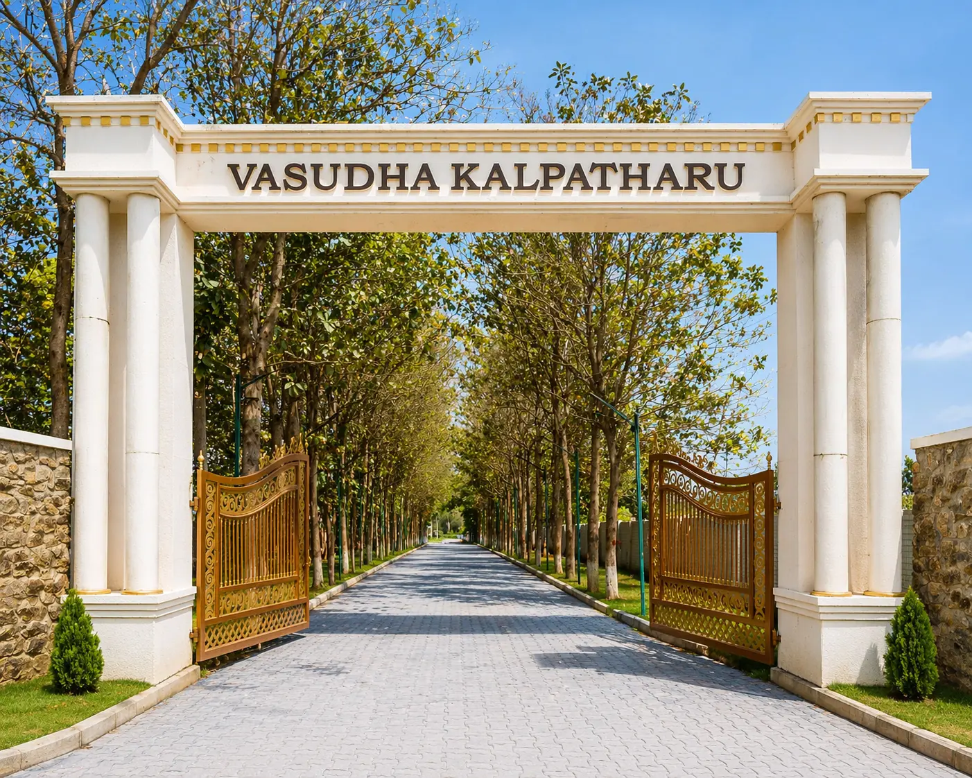 Vasudha kalpataru big entrance gate near settipalli with lush green surroundings