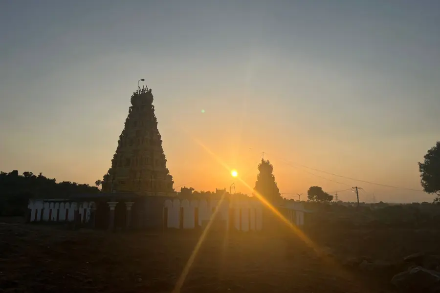 Sunrise view near Lakeview Farms with temple silhouette in the distance