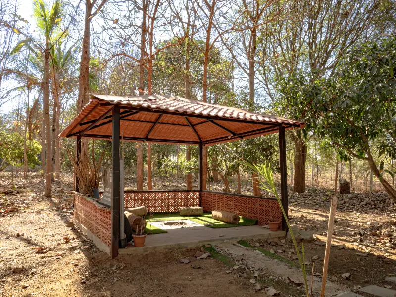Elegant gazebo surrounded by greenery